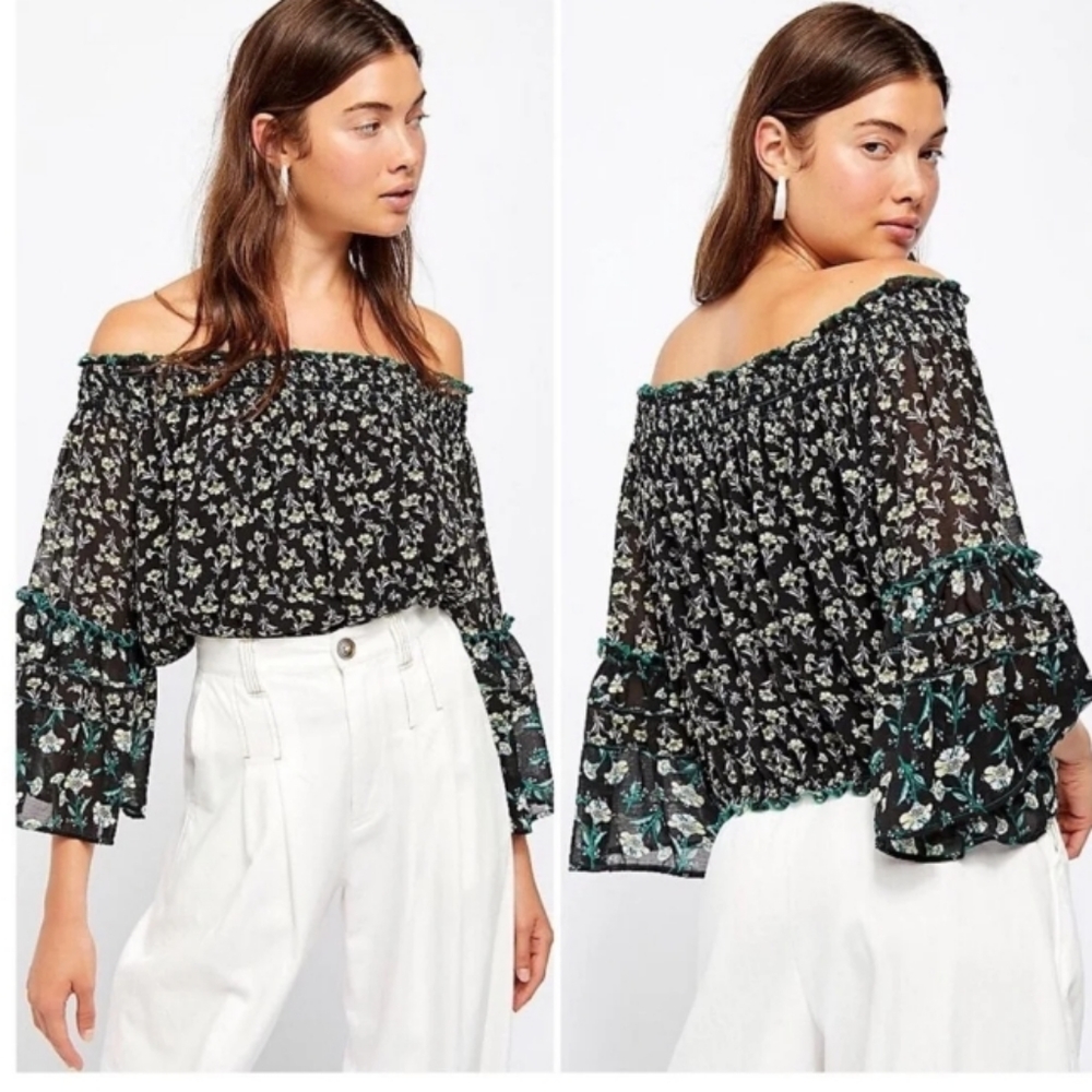 Free People off-the-shoulder floral top large